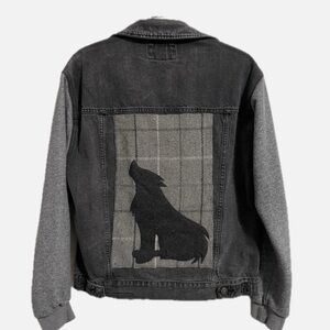 Upcycled Denim Jacket with Wolf Design